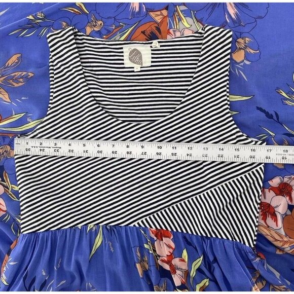 Lilka Anthro Blue Floral Fit & Flare Maxi Hi-Low Sleeveless Boho Dress Sz M - Picture 8 of 10